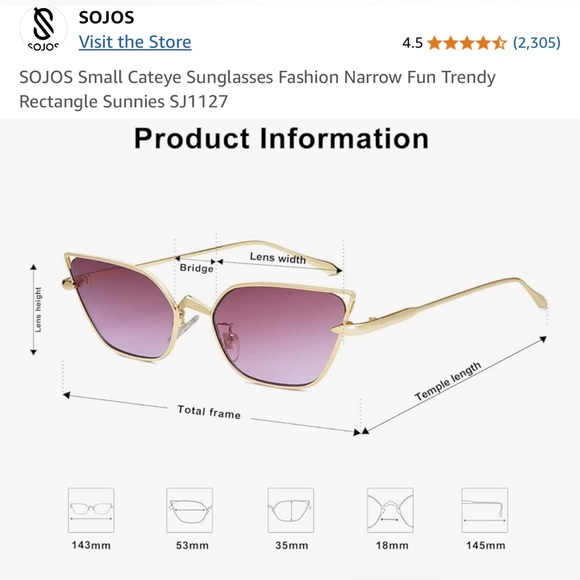 SOJOS Small Cateye Sunglasses Fashion Narrow Fun Trendy Rectangle Sunnies SJ1127 - Picture 9 of 9
